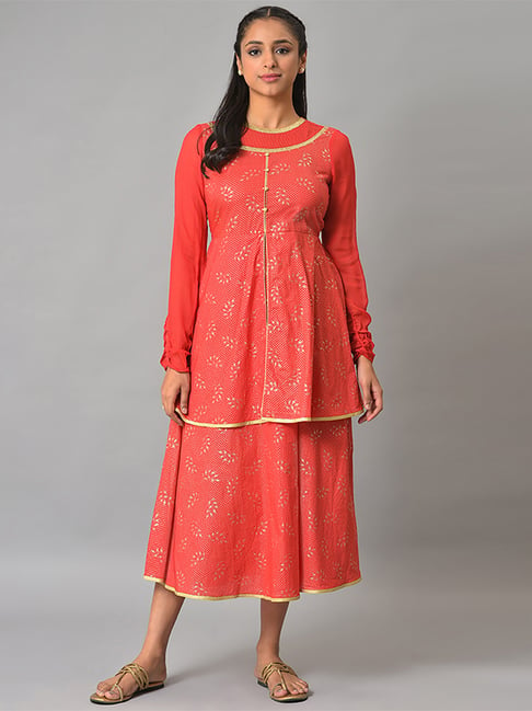 Aurelia Red Cotton Printed A-Line Dress Price in India