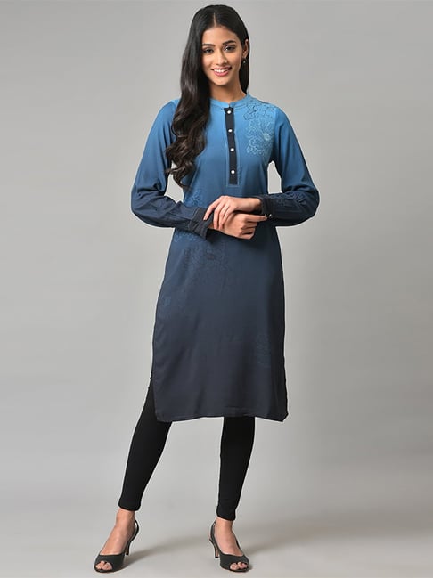 Aurelia Blue Printed Straight Kurta-picture-37