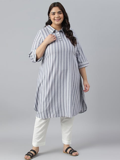 Aurelia Blue Cotton Printed A Line Kurta