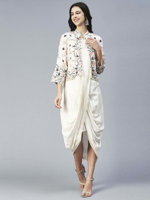 Fashor Off-White Embroidered Other Dress With Jacket