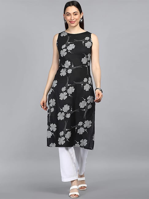 Vaamsi Black Cotton Printed Straight Kurta-picture-29