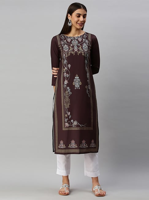 Vaamsi Brown Printed Straight Kurta