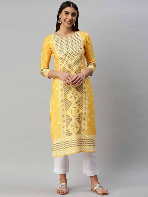 Vaamsi Yellow Printed Straight Kurta