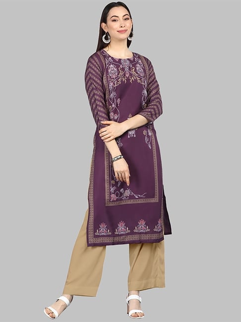 Vaamsi Purple Printed Straight Kurta Price in India