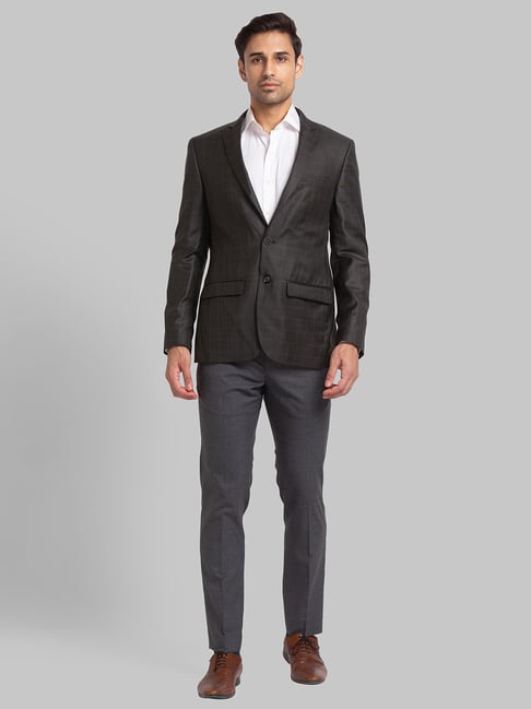 Park Avenue Green Super Slim Fit Checks Two Piece Suit