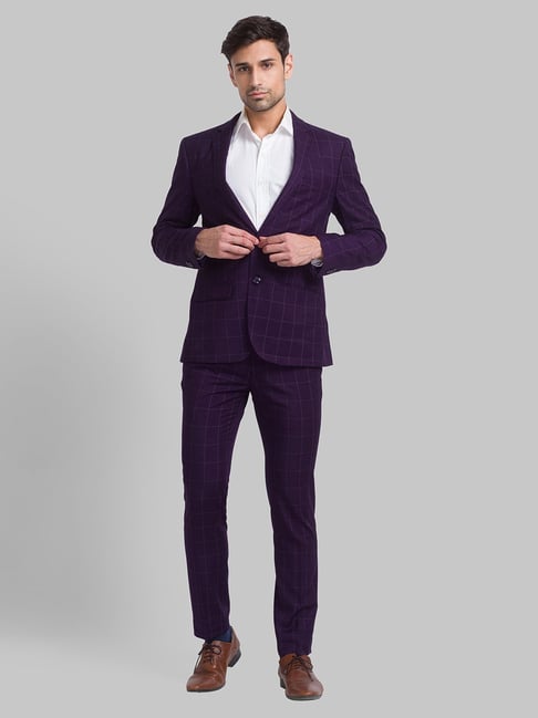 Park Avenue Purple Super Slim Fit Checks Two Piece Suit