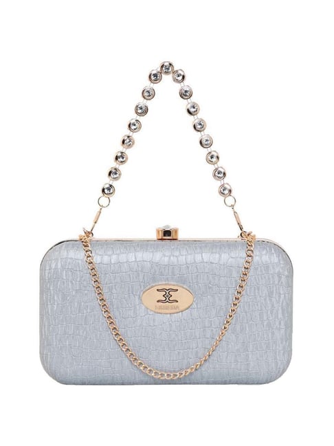 Buy Esbeda Grey Textured Minaudiere Clutch Online At Best Price