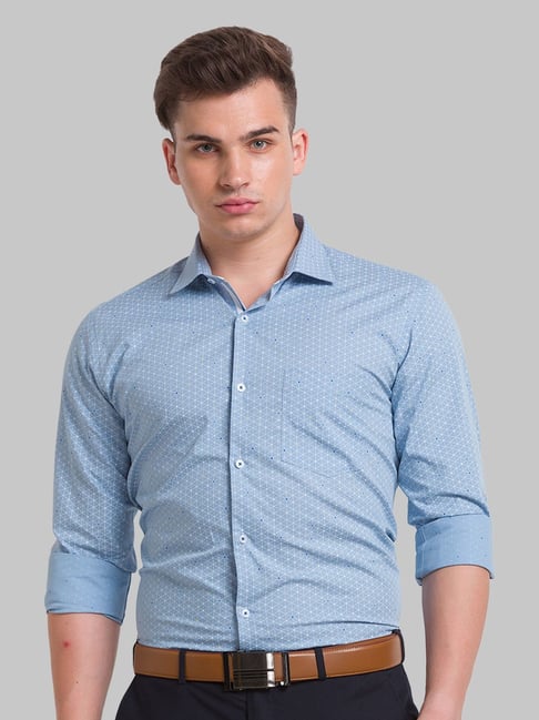 Park Avenue Blue Cotton Slim Fit Printed Shirt