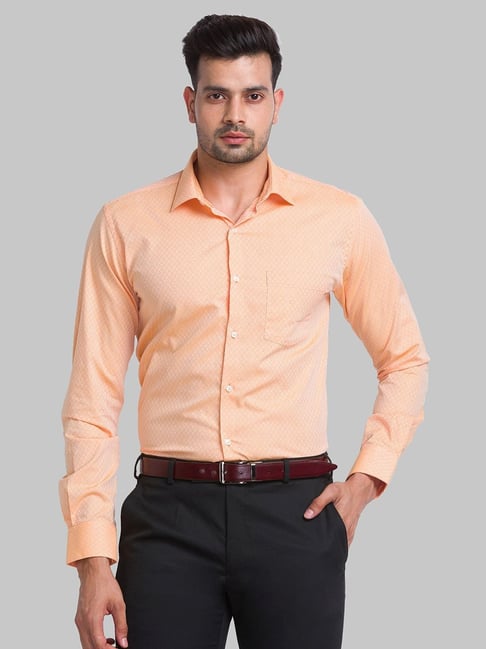 Park Avenue Orange Cotton Slim Fit Printed Shirt