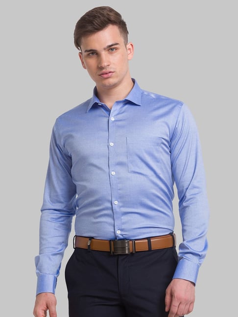 Park Avenue Blue Cotton Slim Fit Self Pattern Shirt