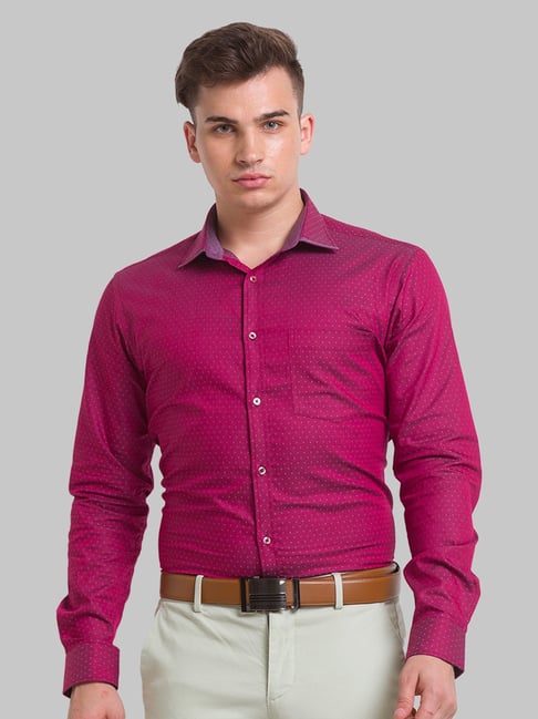 Park Avenue Red Cotton Slim Fit Printed Shirt