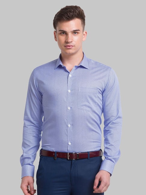 Park Avenue Blue Cotton Slim Fit Printed Shirt