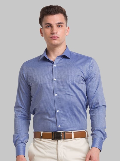 Park Avenue Blue Cotton Slim Fit Printed Shirt