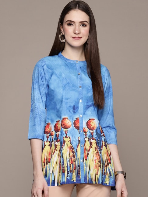 Ziyaa Blue Printed Tunic Price in India