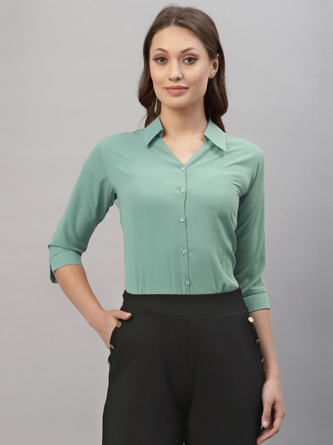 SELVIA Mint Green Regular Fit Formal Shirt Price in India