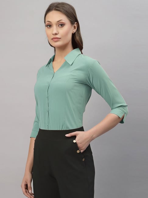 SELVIA Mint Green Regular Fit Formal Shirt