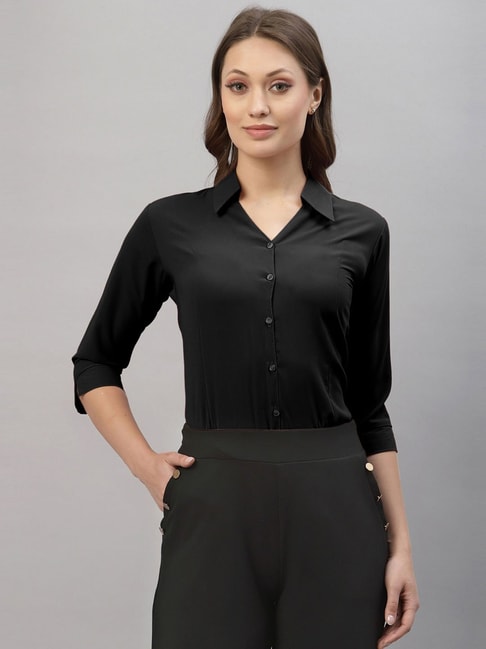 SELVIA Black Regular Fit Formal Shirt Price in India