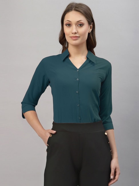 SELVIA Rama Green Regular Fit Formal Shirt Price in India