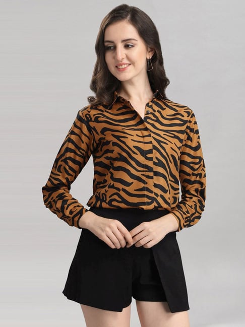 SELVIA Brown & Black Animal Print Shirt Price in India