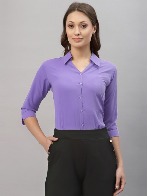 SELVIA Purple Regular Fit Formal Shirt Price in India