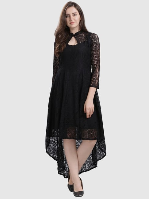 SELVIA Black Self Pattern High-Low Dress Price in India