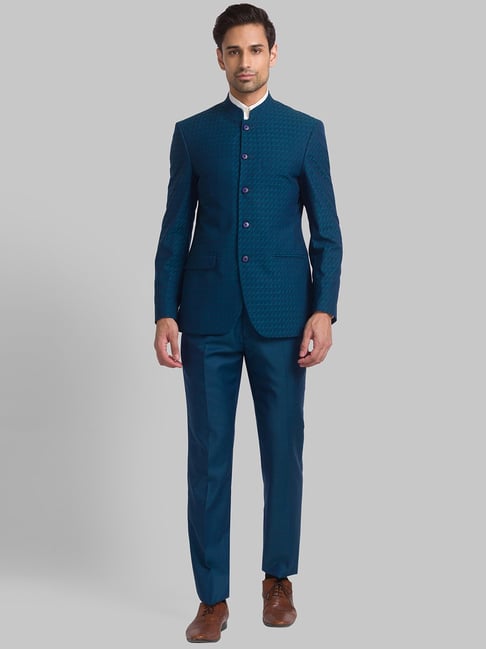 Raymond Blue Regular Fit Self Pattern Two Piece Suit