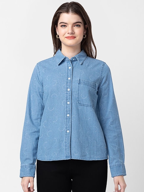Spykar Blue Cotton Denim Shirt Price in India
