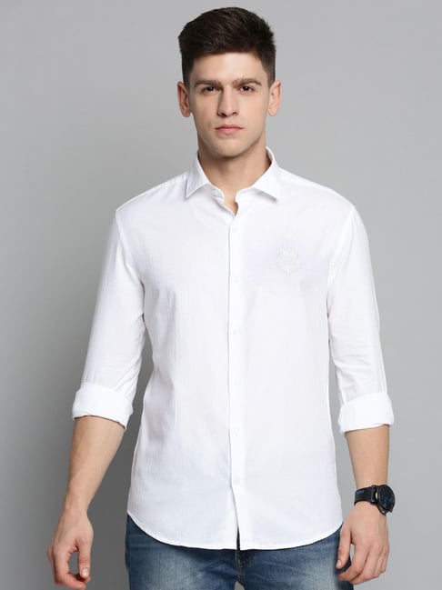 Buy SHOW OFF White Cotton Regular Fit Self Pattern Shirts for Mens