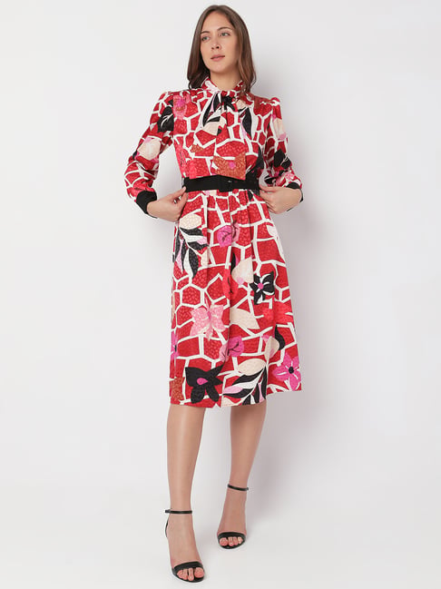 green emerald velvet dress VERO MODA Black Printed Fit & Flare Dress