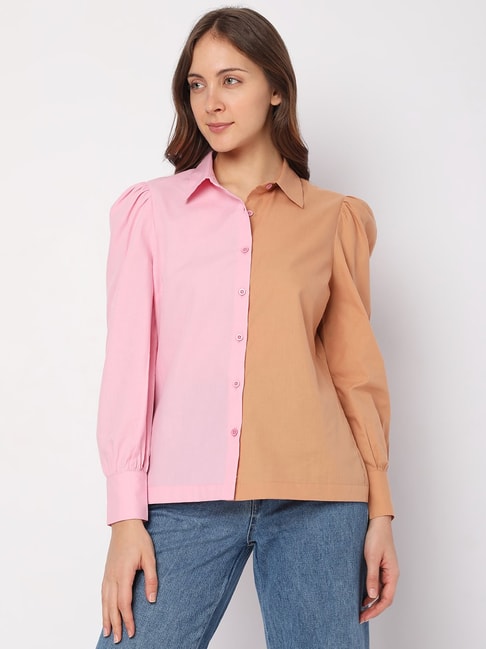 Vero Moda Brown & Pink Color-Block Shirt Price in India