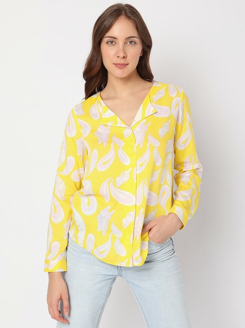 Vero Moda Yellow Viscose Printed Shirt Price in India