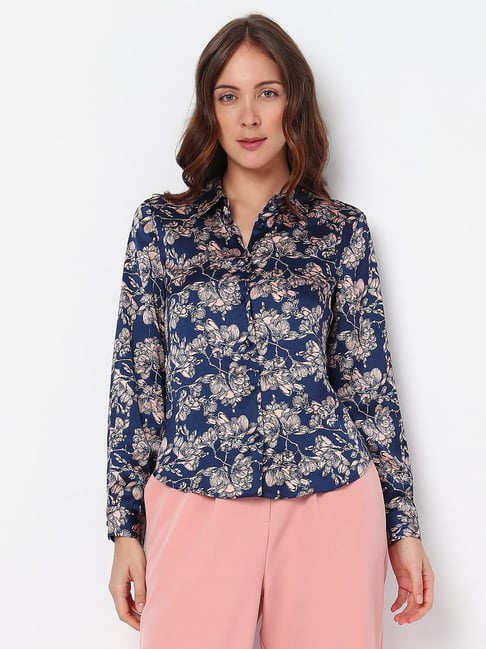 Vero Moda Navy & Light Pink Floral Print Shirt