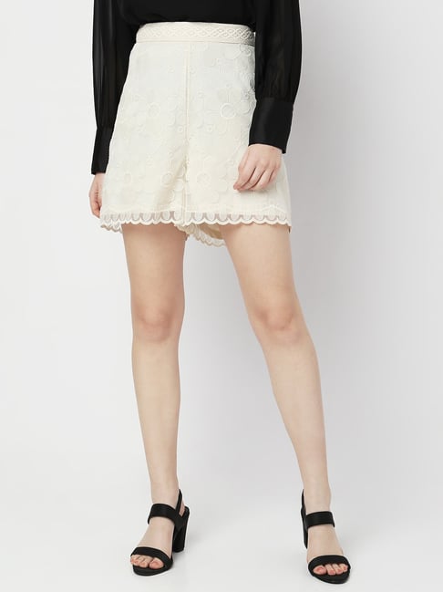 Vero Moda Off White Embroidered Shorts