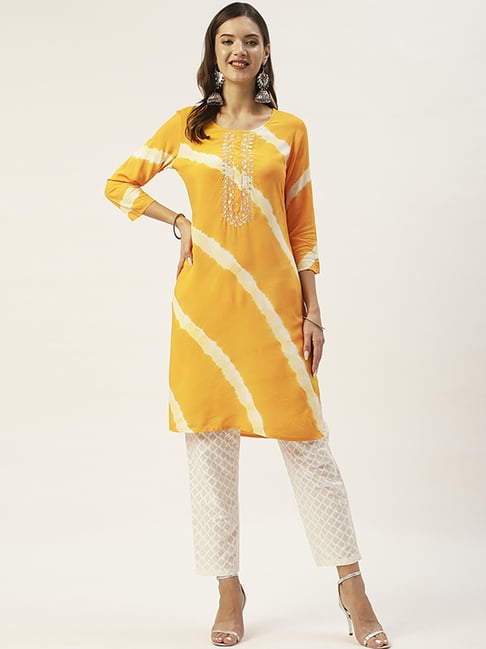 Anubhutee Yellow & Off-White Printed Kurta Pant Set Price in India