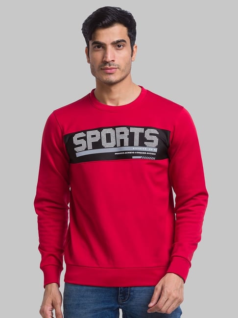 Parx Red Regular Fit Printed Sweatshirt