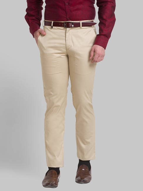 Park Avenue Beige Cotton Super Slim Fit Trousers-picture-42