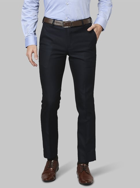 Park Avenue Black Super Slim Fit Self Pattern Trousers