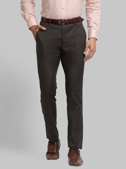 Park Avenue Dark Brown Super Slim Fit Checks Trousers