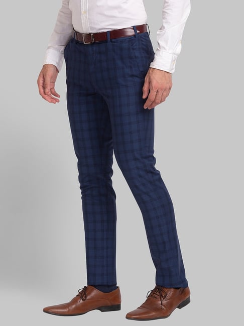 T the brand Men Formal Check Trouser  Navy Blue  Tea  Tailoring