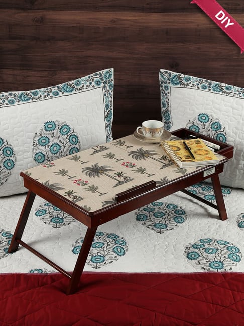 India Circus by Krsnaa Mehta Chevron Palms Printed Beige Teak Wood Laptop Table