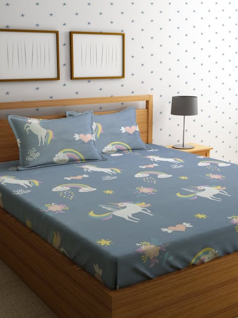 HOSTA HOMES Character based Multicolor 220 TC Glace Cotton Queen Kids Bed Sheet with 2 Pillow Covers