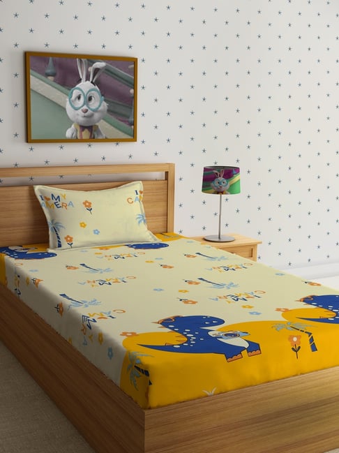HOSTA HOMES Character based Multicolor 220 TC Glace Cotton Single Kids Bed Sheet with 1 Pillow Cover