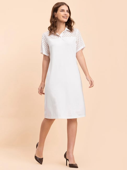 Fablestreet White Cotton Lace Shift Dress Price in India