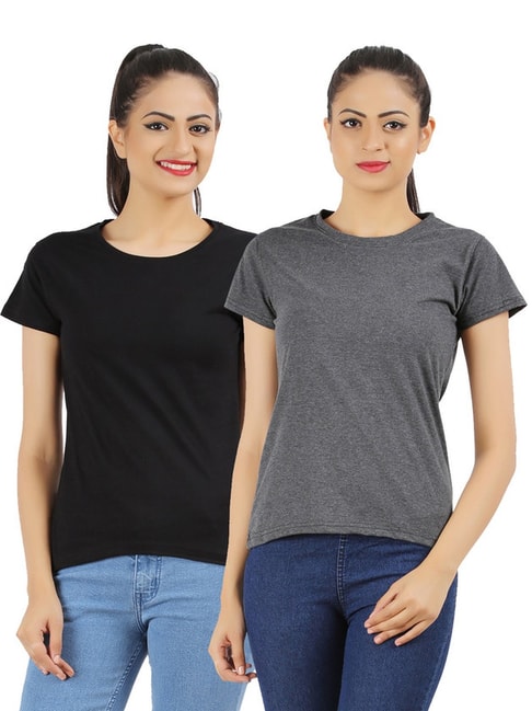 Appulse Black & Grey Cotton T-Shirt - Pack Of 2 Price in India