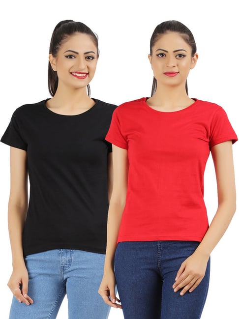 Appulse Black & Red Cotton T-Shirt - Pack Of 2 Price in India