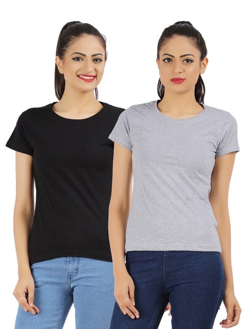 Appulse Black & Grey Cotton T-Shirt - Pack Of 2 Price in India