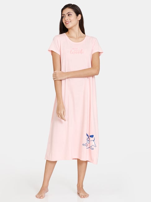 Buy Zivame Light Pink Cotton Printed Night Dress for Women Online @ Tata  CLiQ