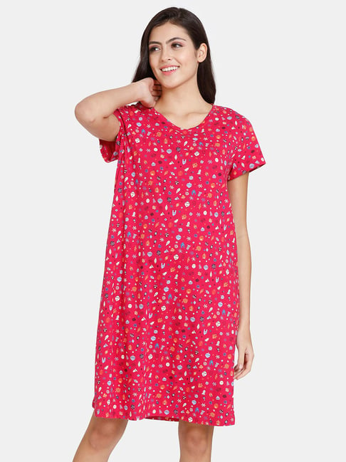 Buy Zivame Paper Town Knit Cotton Mid Length Night Dress - Pink at Rs.492  online | Nightwear online
