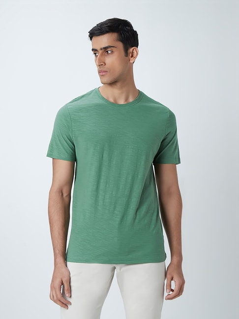 WES Casuals by Westside Green Pure-Cotton Slim-Fit T-Shirt