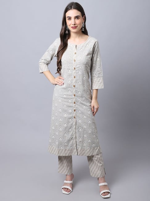 Cantabil Grey Printed Kurta & Palazzos Set Price in India